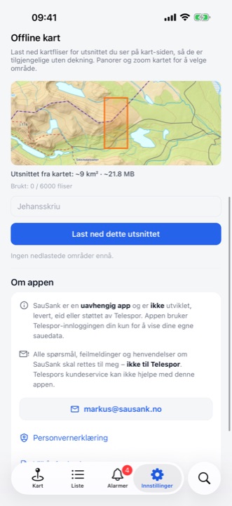 Nedlasting av offline kartområder i SauSank